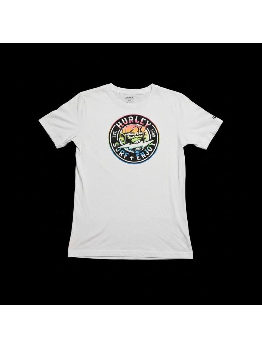 Hurley youth Graphic T-Shirt White Monkey Surf Enjoy Short Sleeve Cotton Tee XL